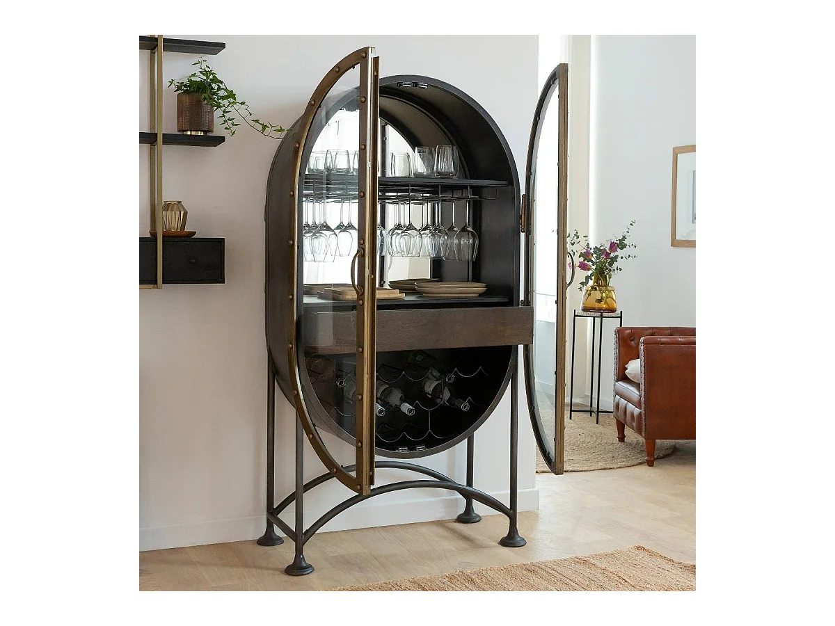 Buffet bar en métal noir et doré Janelle