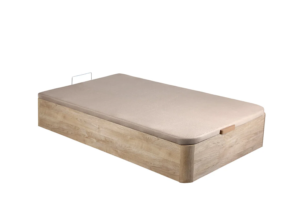 Set aus Bettgestell mit Bettkasten + Taschenfederkernmatratze - 90 x 190 cm - Stärke 22 cm - Holzfarben hell - PRESTIGE von YSMÉE