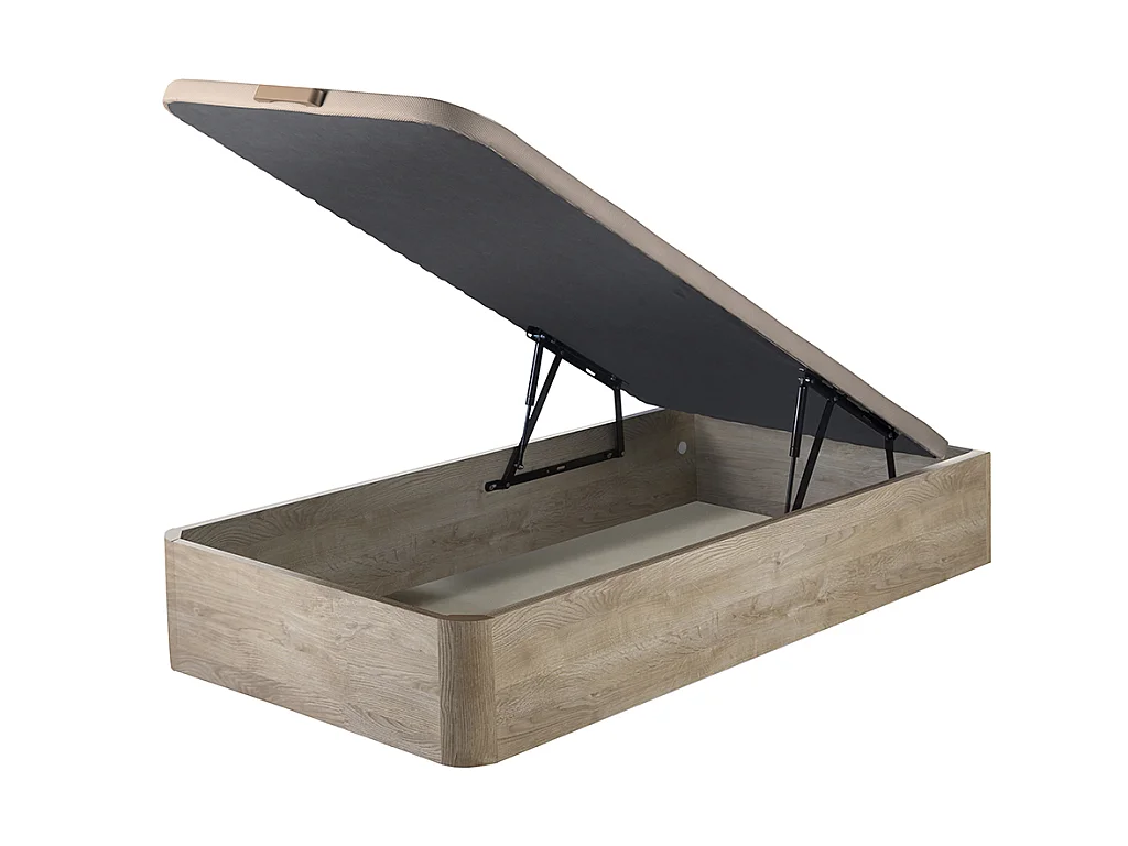 Set aus Bettgestell mit Bettkasten + Taschenfederkernmatratze - 90 x 190 cm - Stärke 22 cm - Holzfarben hell - PRESTIGE von YSMÉE