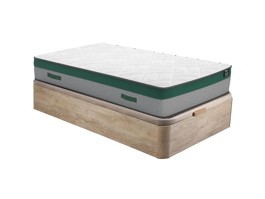 Ensemble 90 x 190 cm sommier coffre naturel clair + matelas ressorts ensachés ép.22cm - PRESTIGE de YSMÉE