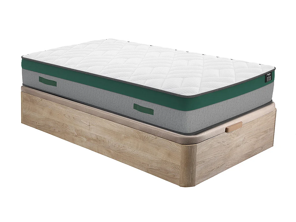 Conjunto 90 x 190 cm sommier com espaço de arrumação natural claro + colchão de molas ensacadas esp. 22 cm - PRESTIGE de YSMÉE