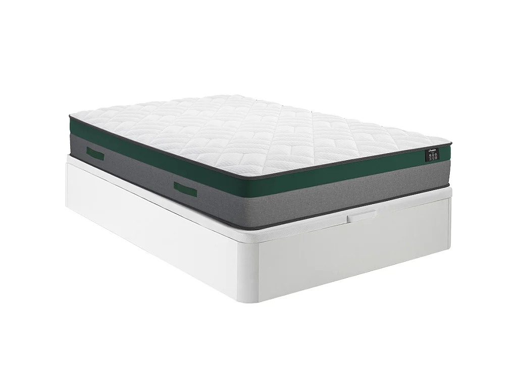 Ensemble 140 x 190 cm sommier coffre blanc + matelas ressorts ensachés ép.22cm - PRESTIGE de YSMÉE