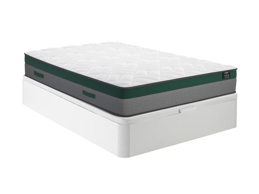 Ensemble 140 x 190 cm sommier coffre blanc + matelas ressorts ensachés ép.22cm - PRESTIGE de YSMÉE