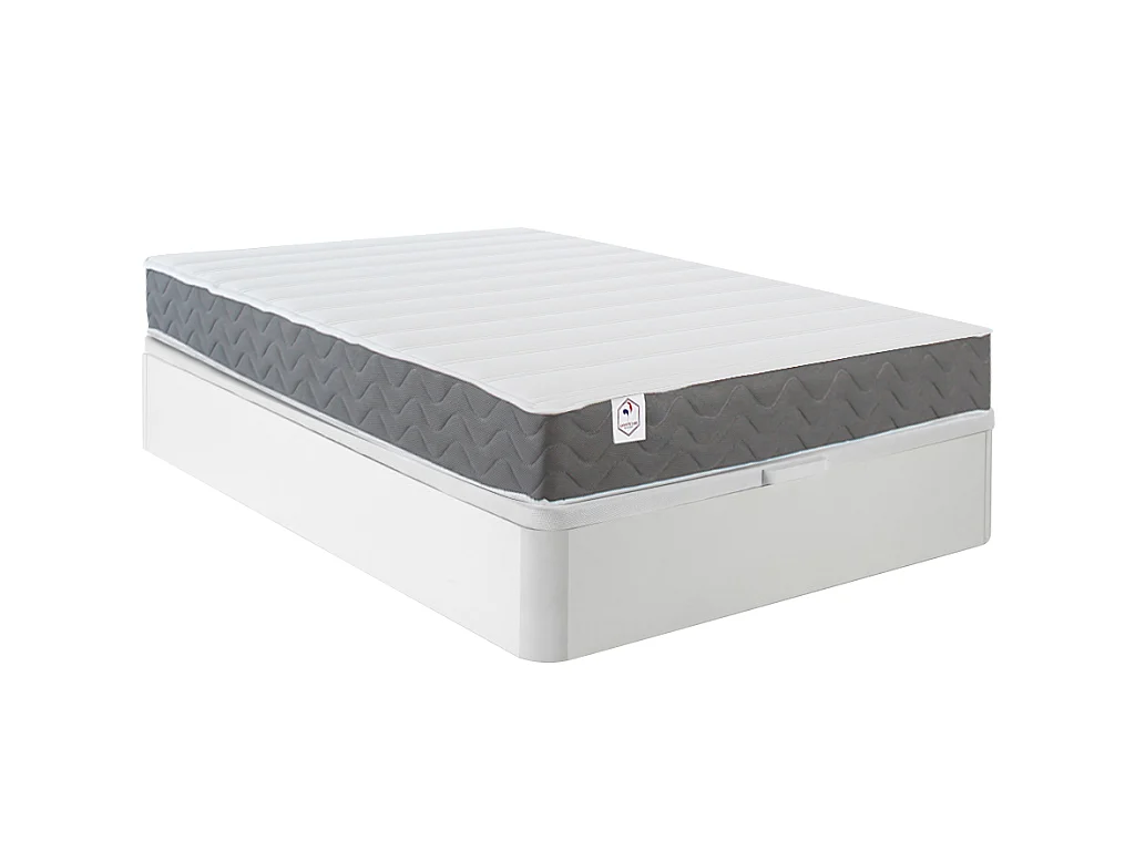 Set 160 x 200 cm bedbodem met opbergruimte, wit + matras van HD-schuim met vormgeheugen en ademende 3D-strook, 18 cm dik - HEAVEN van YSMÉE