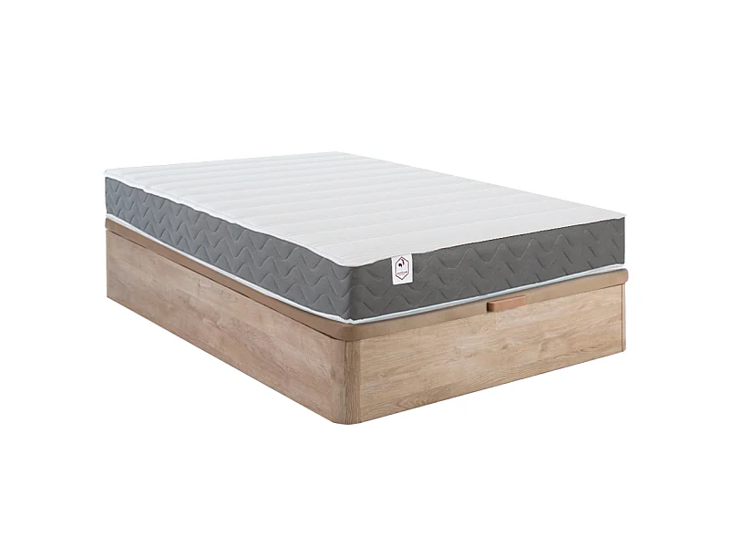 Ensemble 160 x 200 cm sommier coffre naturel clair + matelas mousse HD mémoire de forme et tissu 3D respirant ép.18cm - HEAVEN de YSMÉE