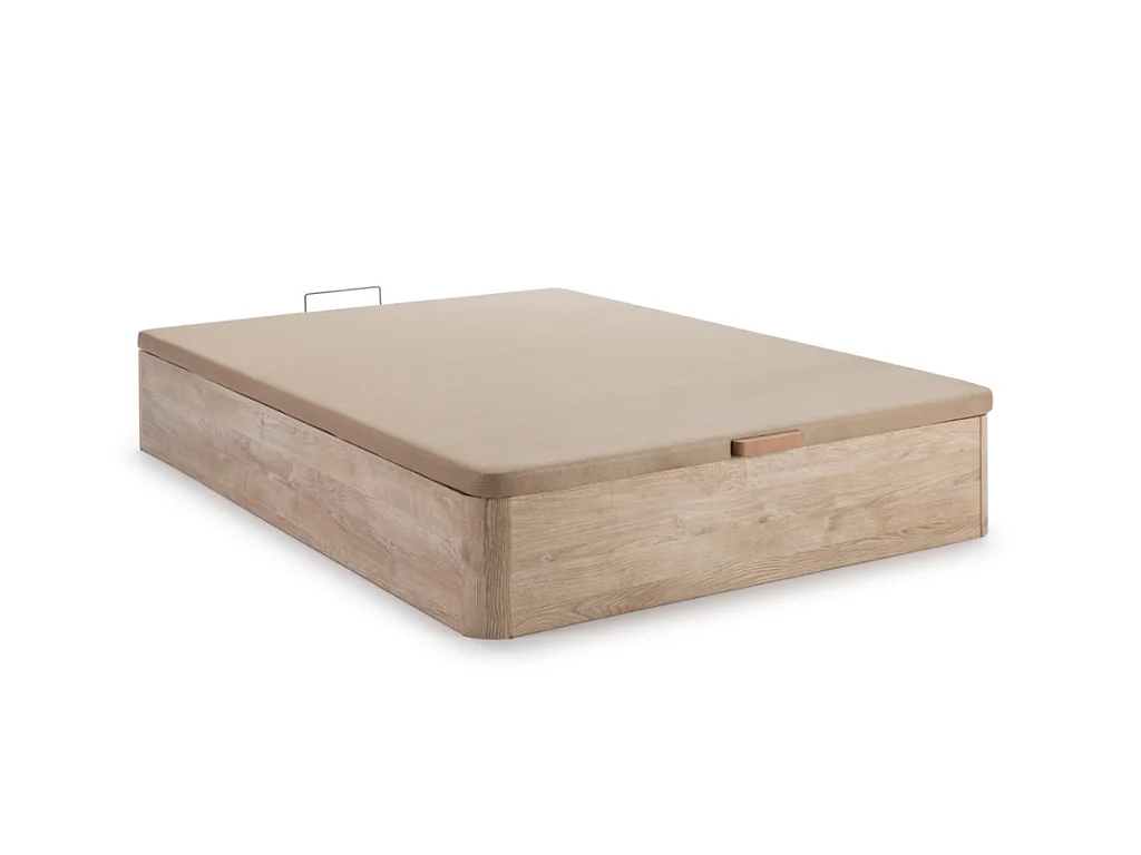 Bedset 140 x 190 cm - Bedbodem met lichte houtkleur en opbergruimte + hybride matras met pocketveren - MARQUIS van PALACIO