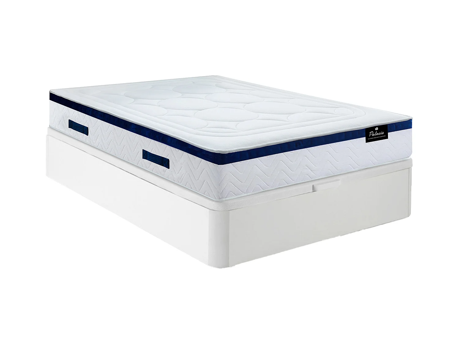 Set aus Bettgestell mit Bettkasten + Taschenfederkernmatratze - 140 x 190 cm - Hybridmatratze - Weiß - Stärke 30 cm - MARQUIS von PALACIO