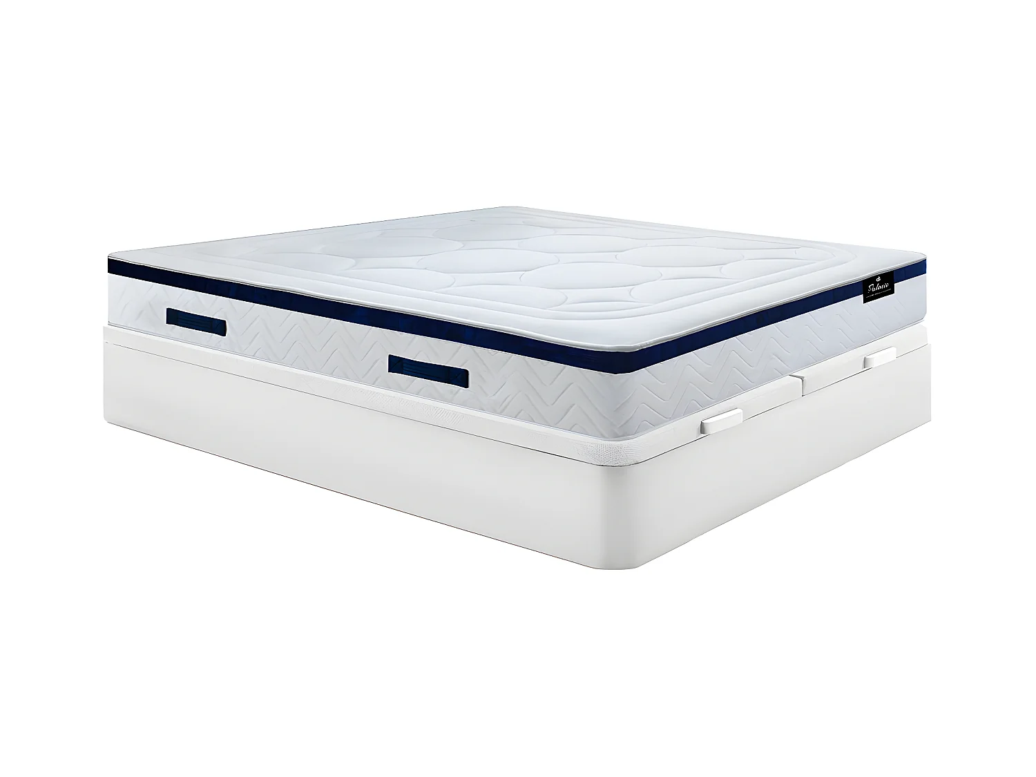 Set aus Bettgestell mit Bettkasten + Taschenfederkernmatratze - 180 x 200 cm - Hybridmatratze - Weiß - Stärke 30 cm - MARQUIS von PALACIO