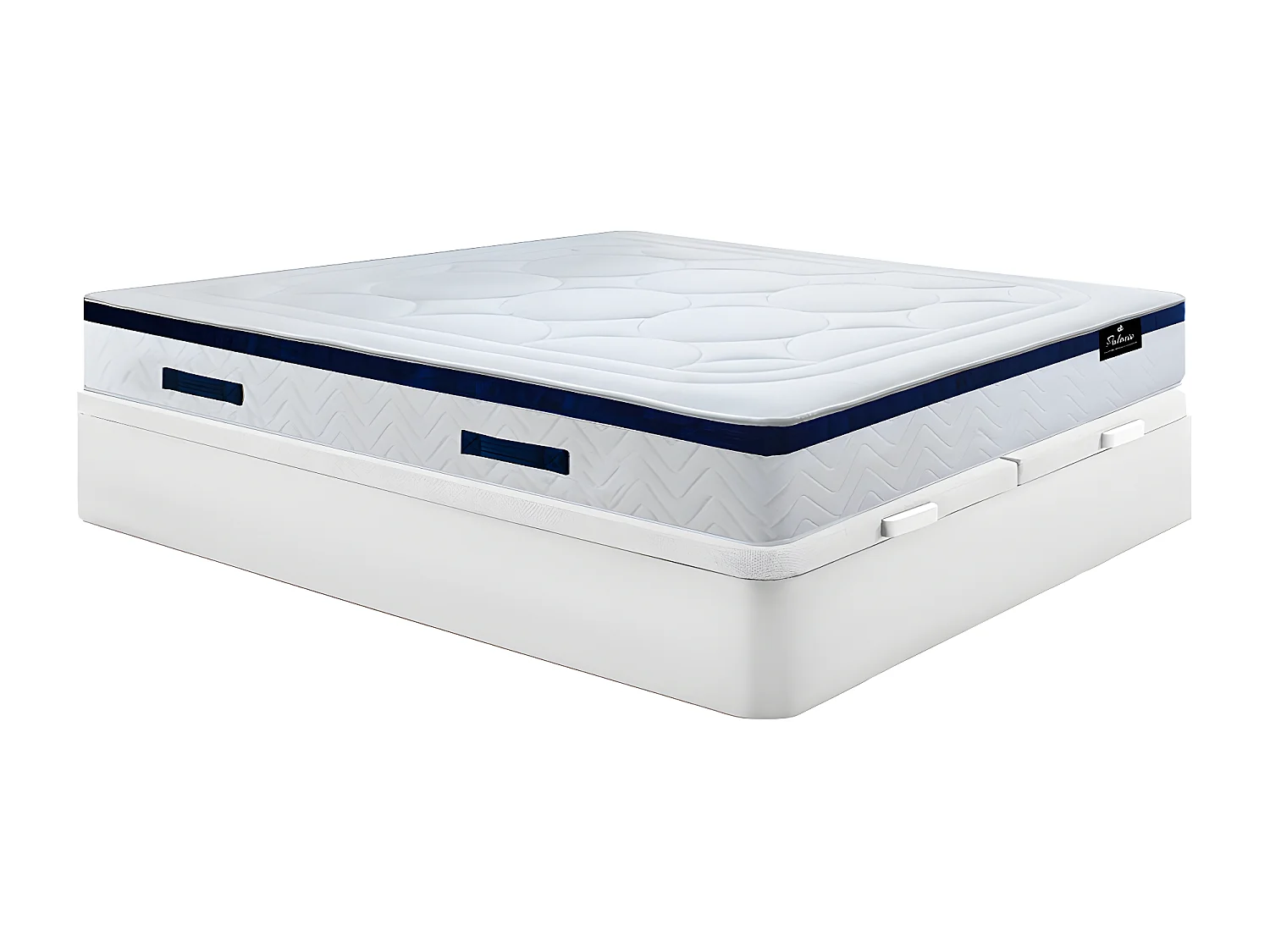 Ensemble 180 x 200 cm sommier coffre blanc + matelas hybride ressorts ensachés  ép.30cm - MARQUIS de PALACIO