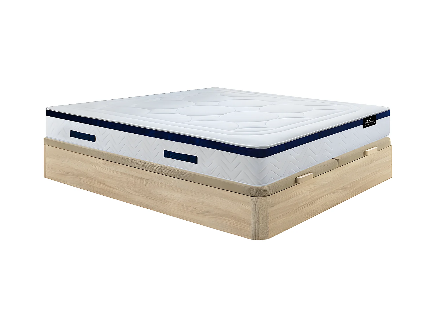 Ensemble 180 x 200 cm sommier coffre naturel clair + matelas hybride ressorts ensachés  ép.30cm - MARQUIS de PALACIO