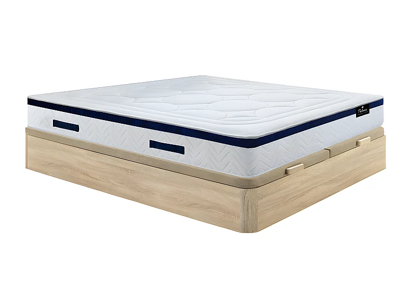 Ensemble 180 x 200 cm sommier coffre naturel clair + matelas hybride ressorts ensachés  ép.30cm - MARQUIS de PALACIO