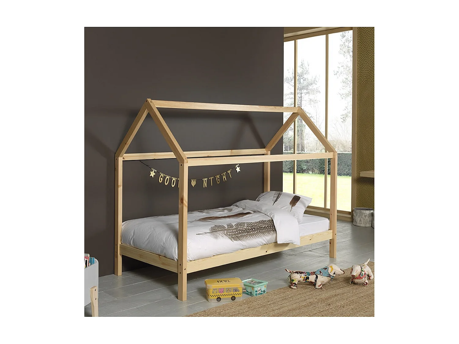 ARKAN - Lit Cabane 90x200cm en Pin Massif Naturel