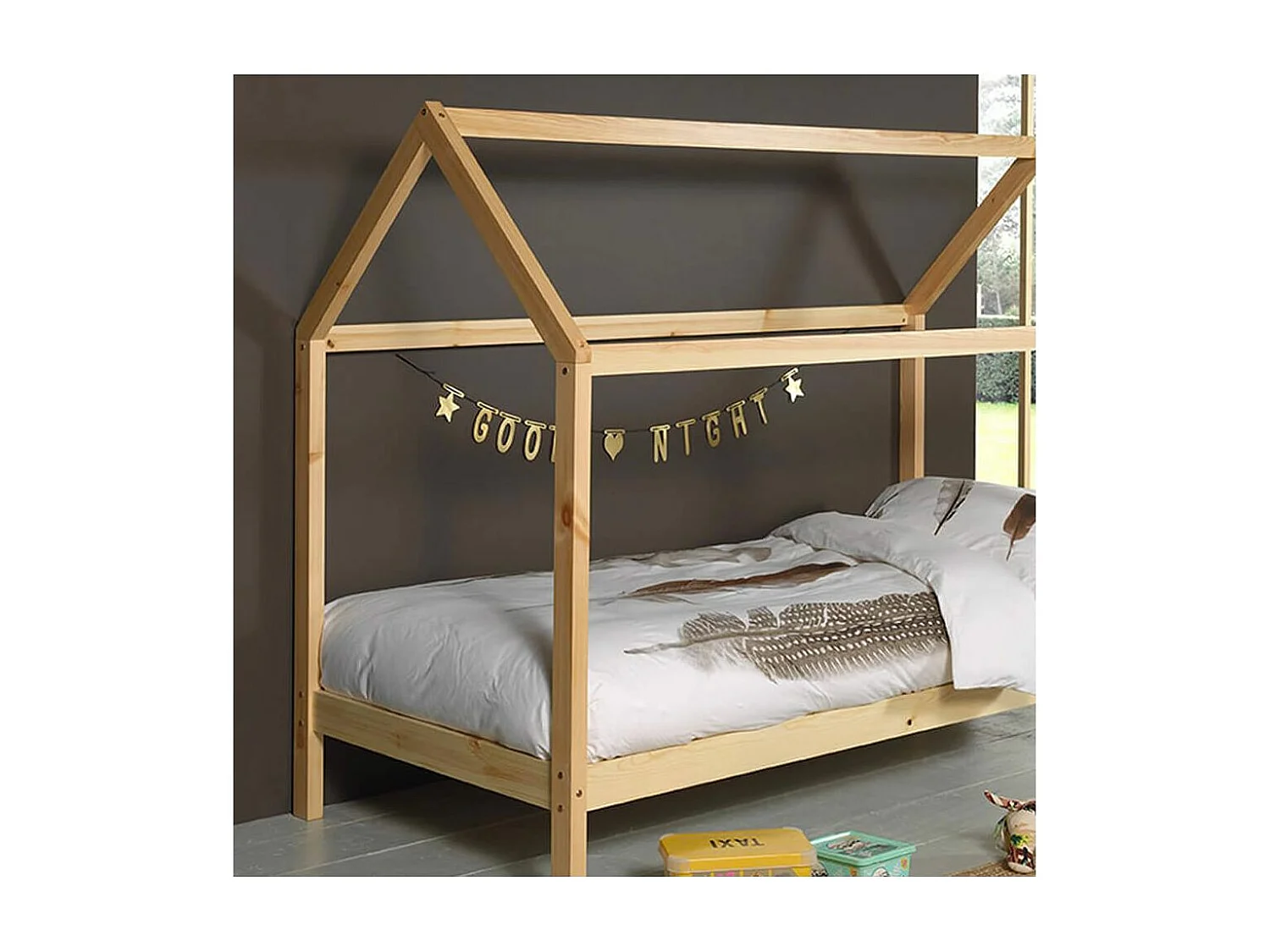 ARKAN - Lit Cabane 90x200cm en Pin Massif Naturel