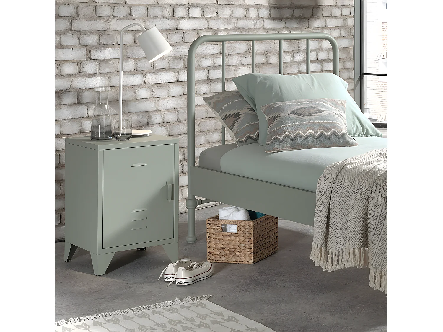 CHICAGO - Chevet 1 Porte Style Casier Industriel Métal Vert