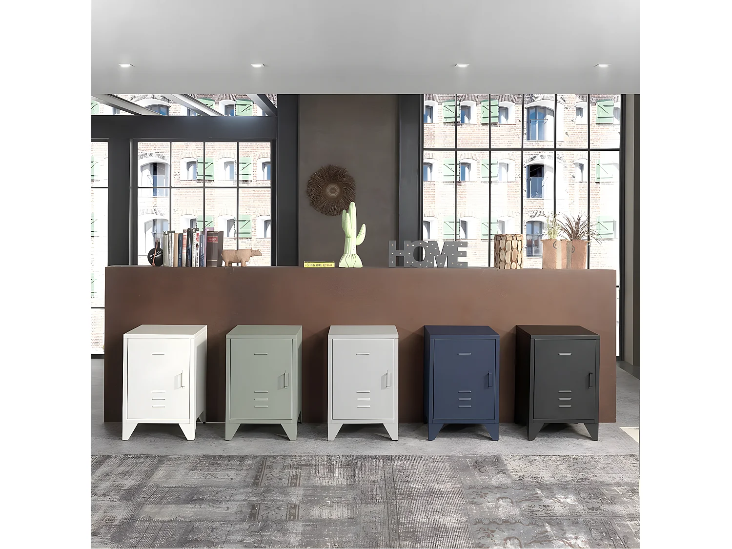 CHICAGO - Chevet 1 Porte Style Casier Industriel Métal Bleu