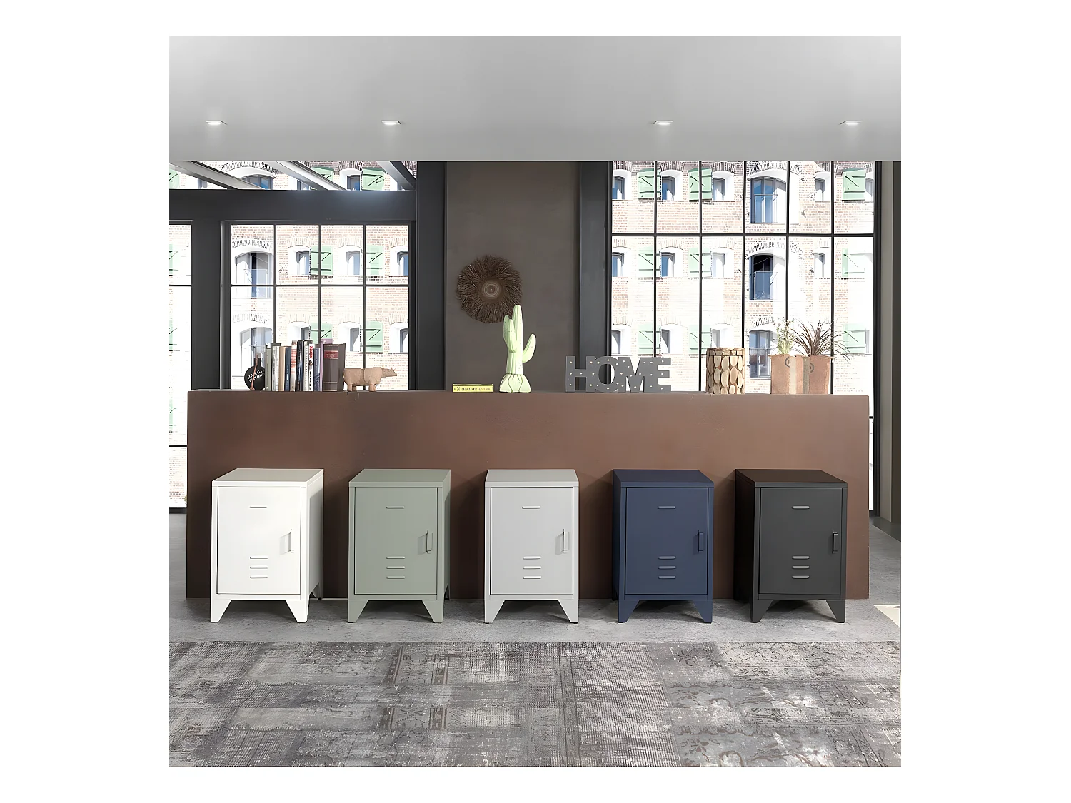 CHICAGO - Chevet 1 Porte Style Casier Industriel Métal Noir