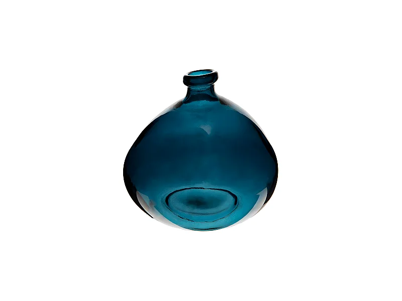 Vase rond en verre recyclé Bleu orage H 23 cm