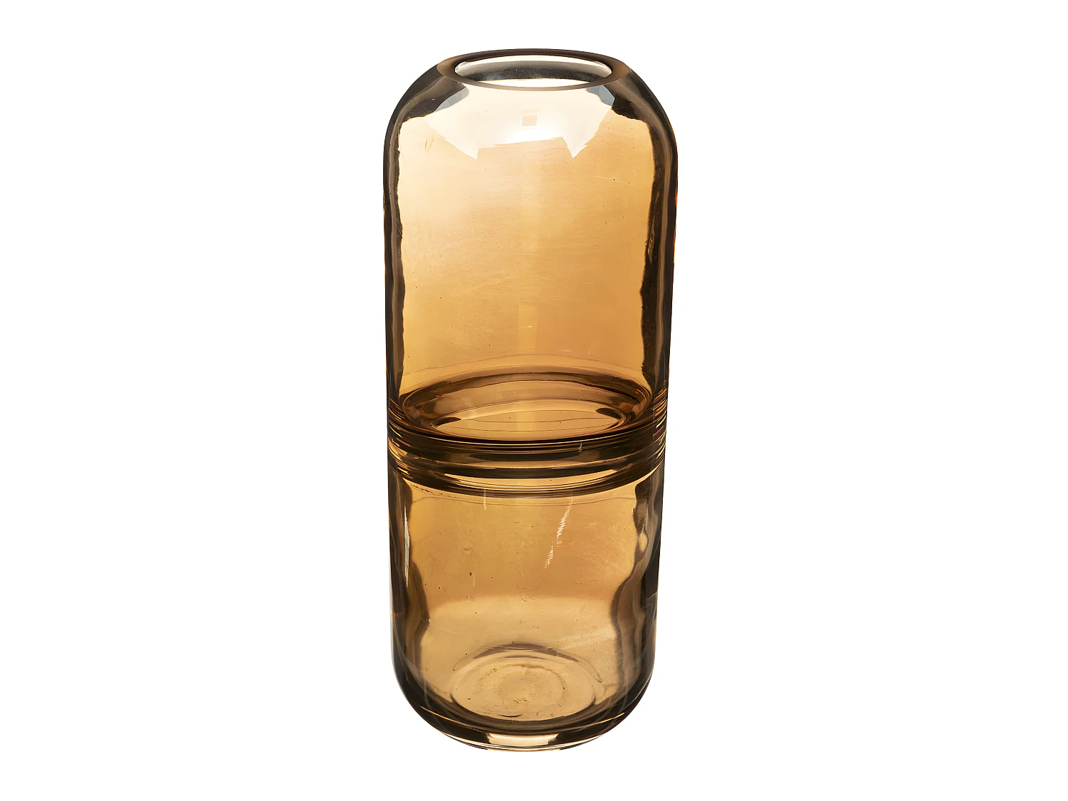 Vase Bouteille anneau central épais en verre Ambre D. 10 x H. 25 cm