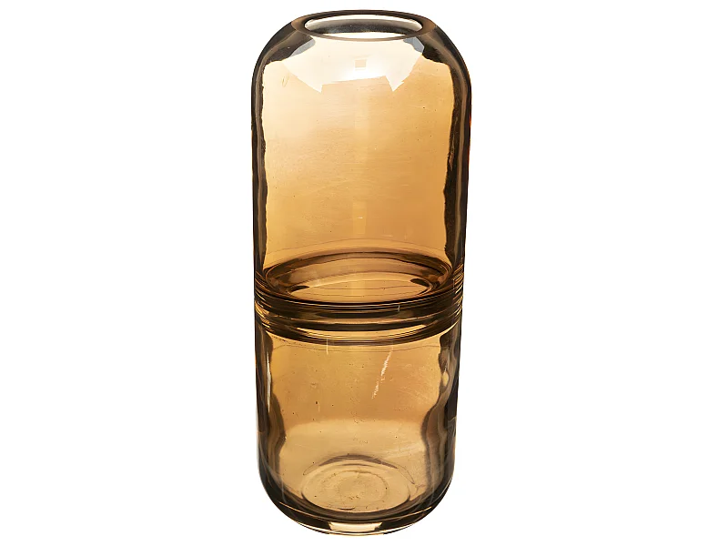 Vase Bouteille anneau central épais en verre Ambre D. 10 x H. 25 cm