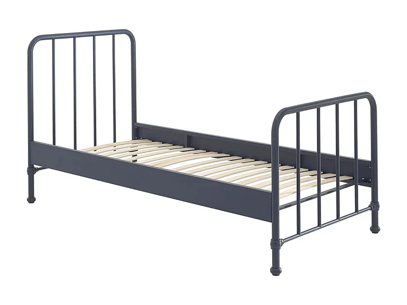 CHICAGO - Lit à Barreaux 90x200cm Métal Poudré Bleu