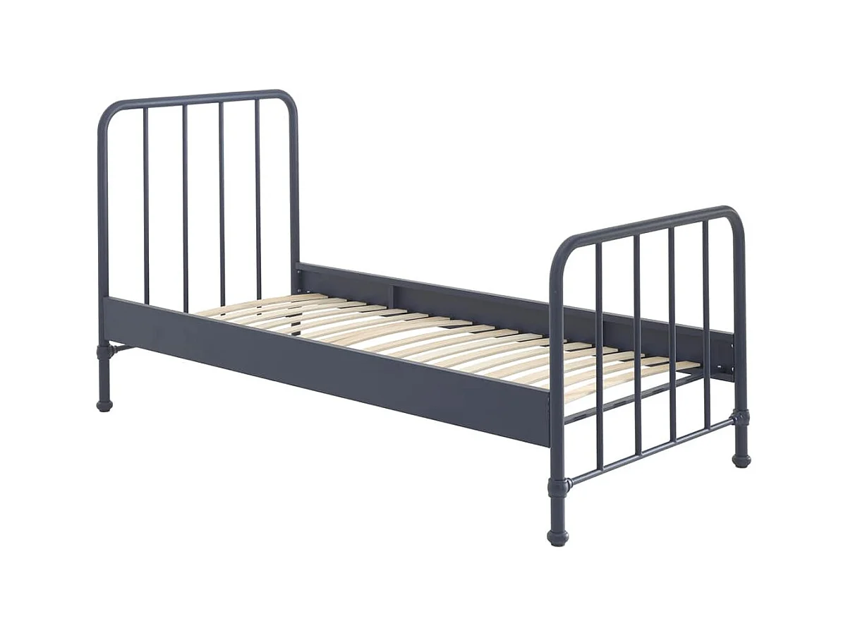 CHICAGO - Lit à Barreaux 90x200cm Métal Poudré Bleu