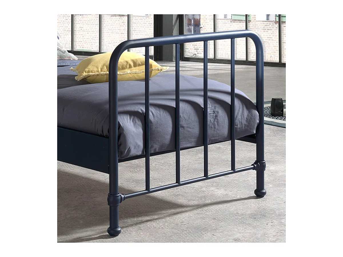 CHICAGO - Lit à Barreaux 90x200cm Métal Poudré Bleu