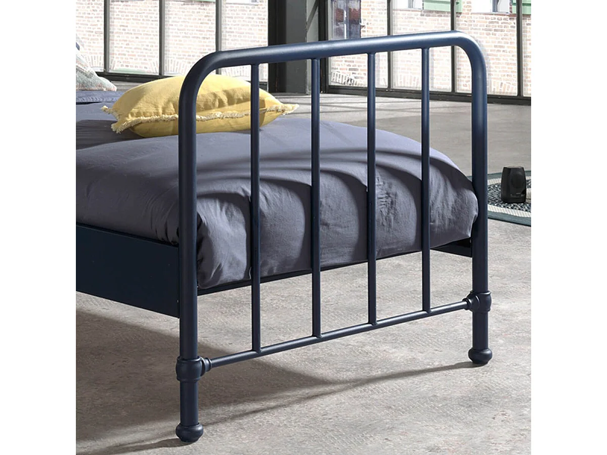 CHICAGO - Lit à Barreaux 90x200cm Métal Poudré Bleu