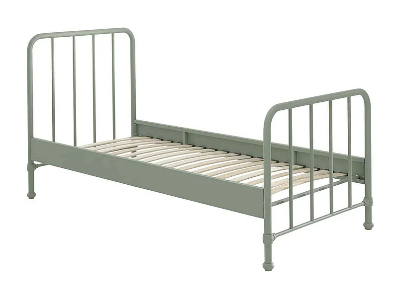 CHICAGO - Lit à Barreaux 90x200cm Métal Poudré Vert Olive