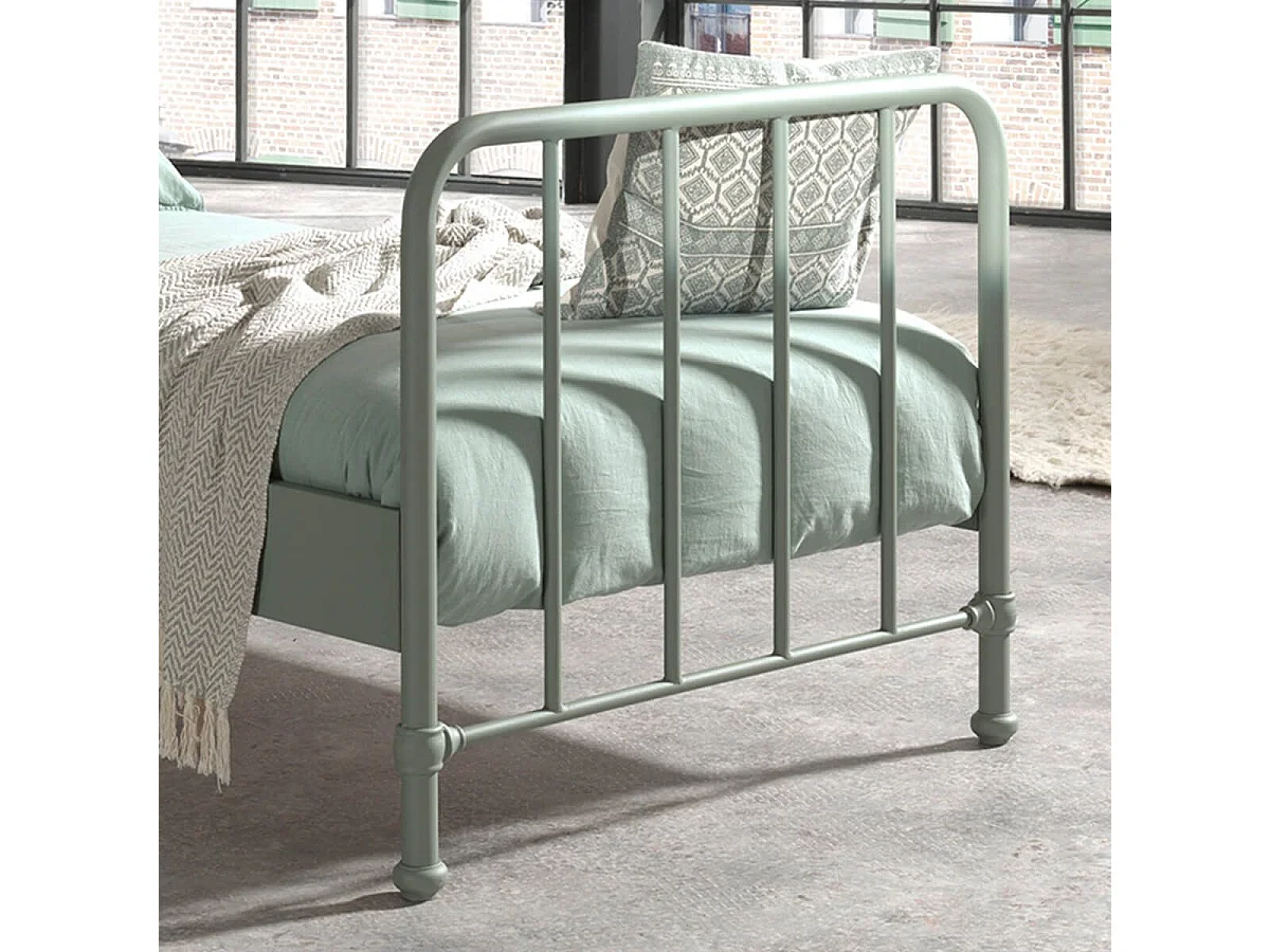 CHICAGO - Lit à Barreaux 90x200cm Métal Poudré Vert Olive