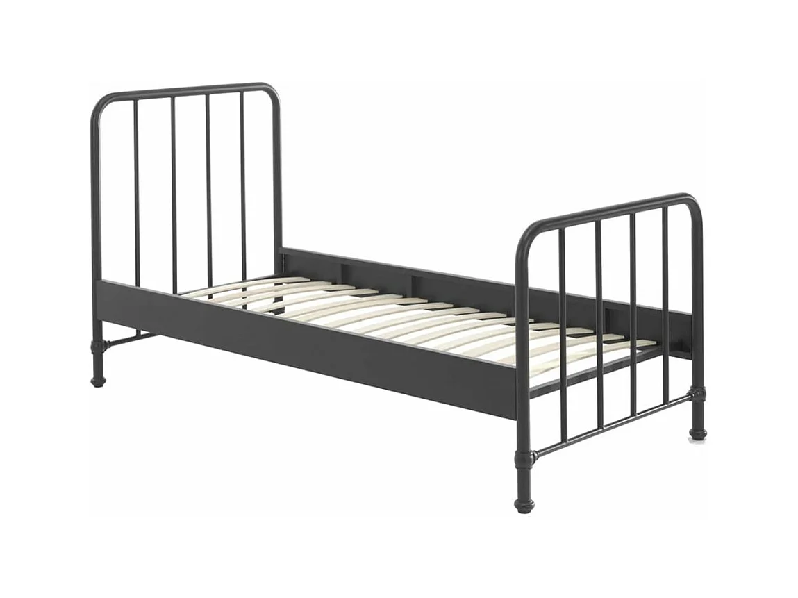 CHICAGO - Lit à Barreaux 90x200cm Métal Poudré Noir