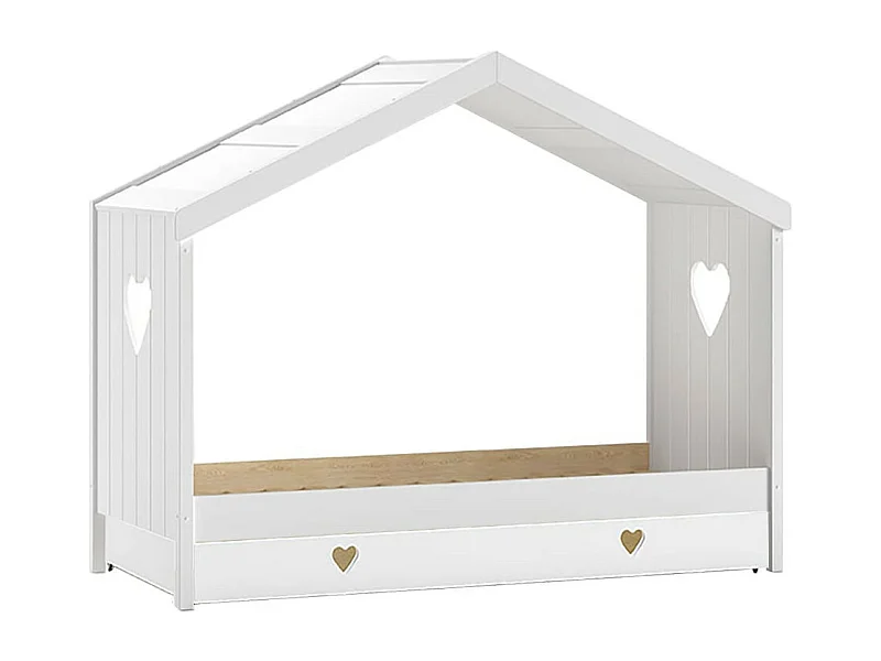 MILADY - Lit Cabane Ouvert 90x200cm Blanc avec Tiroir de Lit