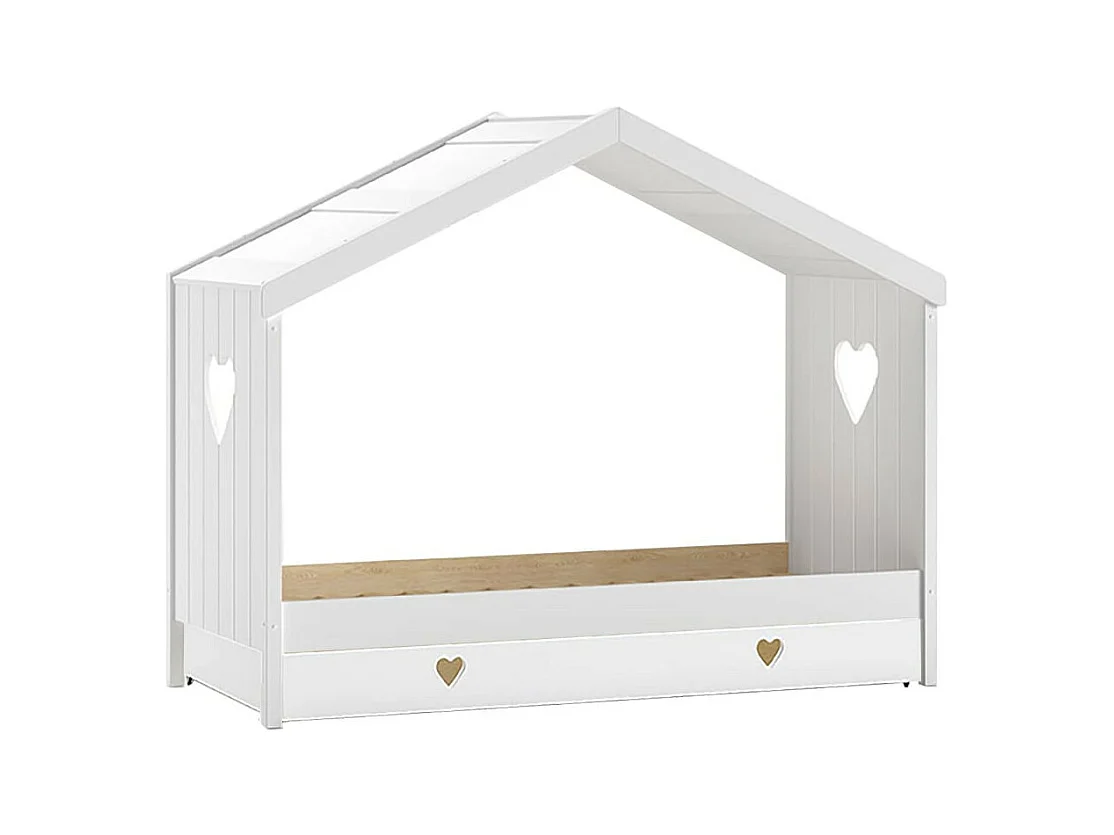 MILADY - Lit Cabane Ouvert 90x200cm Blanc avec Tiroir de Lit