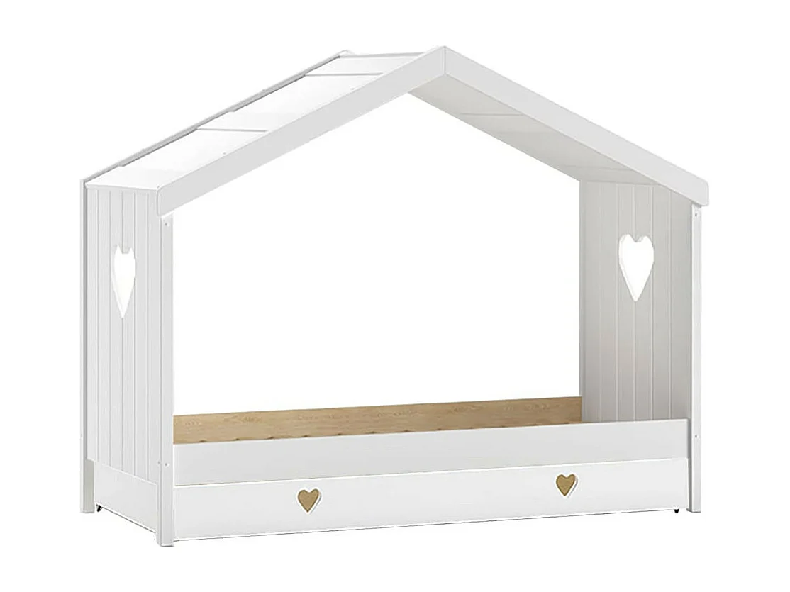 MILADY - Lit Cabane Ouvert 90x200cm Blanc avec Tiroir de Lit