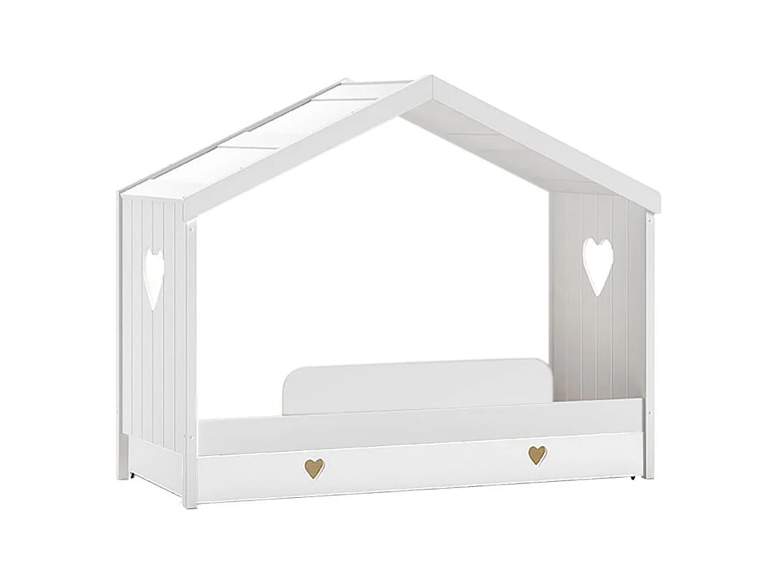 MILADY - Lit Cabane Ouvert 90x200cm + Tiroir + Barrière de Lit