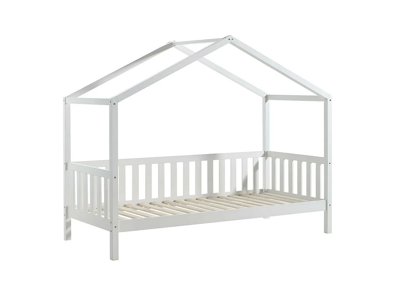 ARKAN - Lit Maison à Barrières 90x200cm Pin Massif Blanc