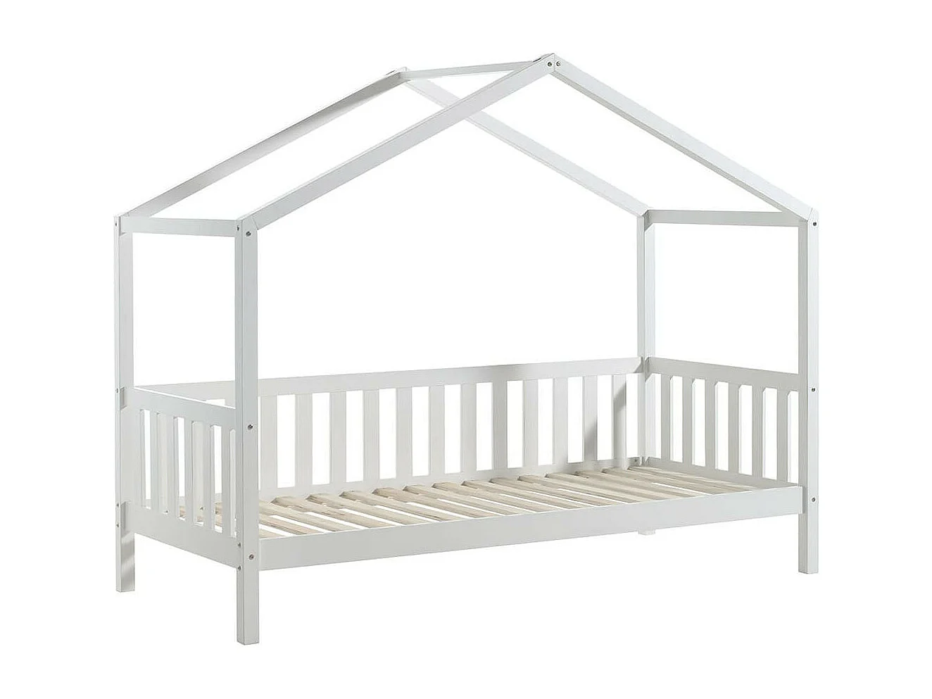 ARKAN - Lit Maison à Barrières 90x200cm Pin Massif Blanc