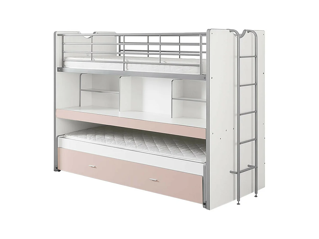 BAYMAX - Lits Superposés Gigognes 90x200cm Rose + Bureau Coulissant