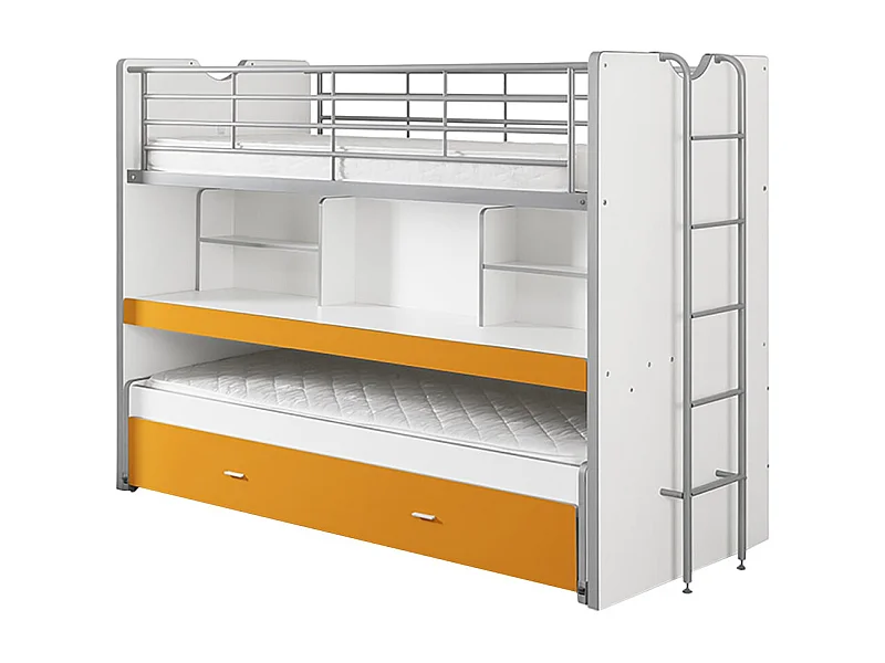 BAYMAX - Lits Superposés Gigognes 90x200cm Jaune + Bureau Coulissant