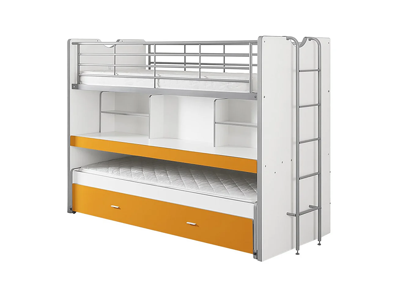 BAYMAX - Lits Superposés Gigognes 90x200cm Jaune + Bureau Coulissant