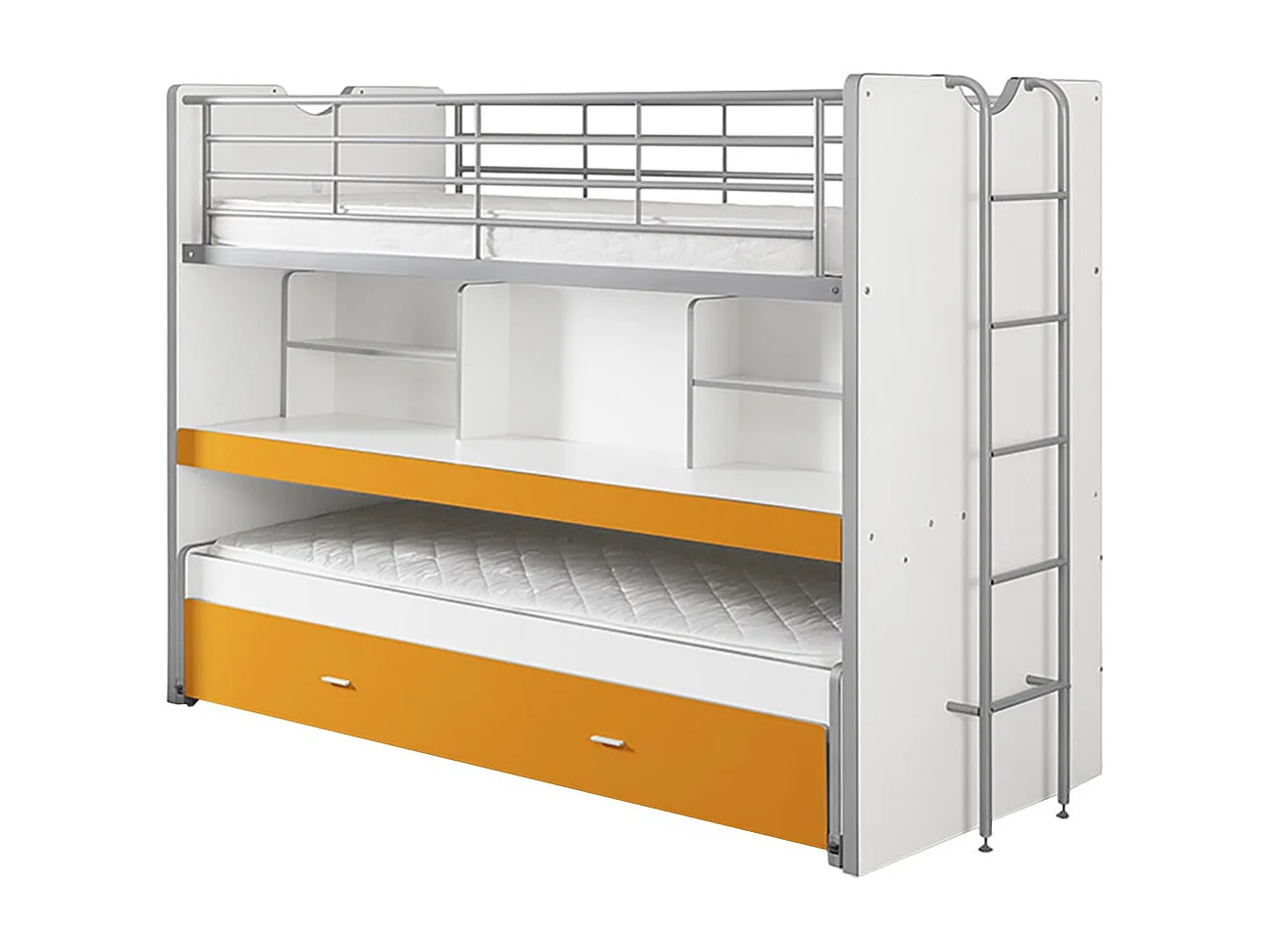 BAYMAX - Lits Superposés Gigognes 90x200cm Jaune + Bureau Coulissant