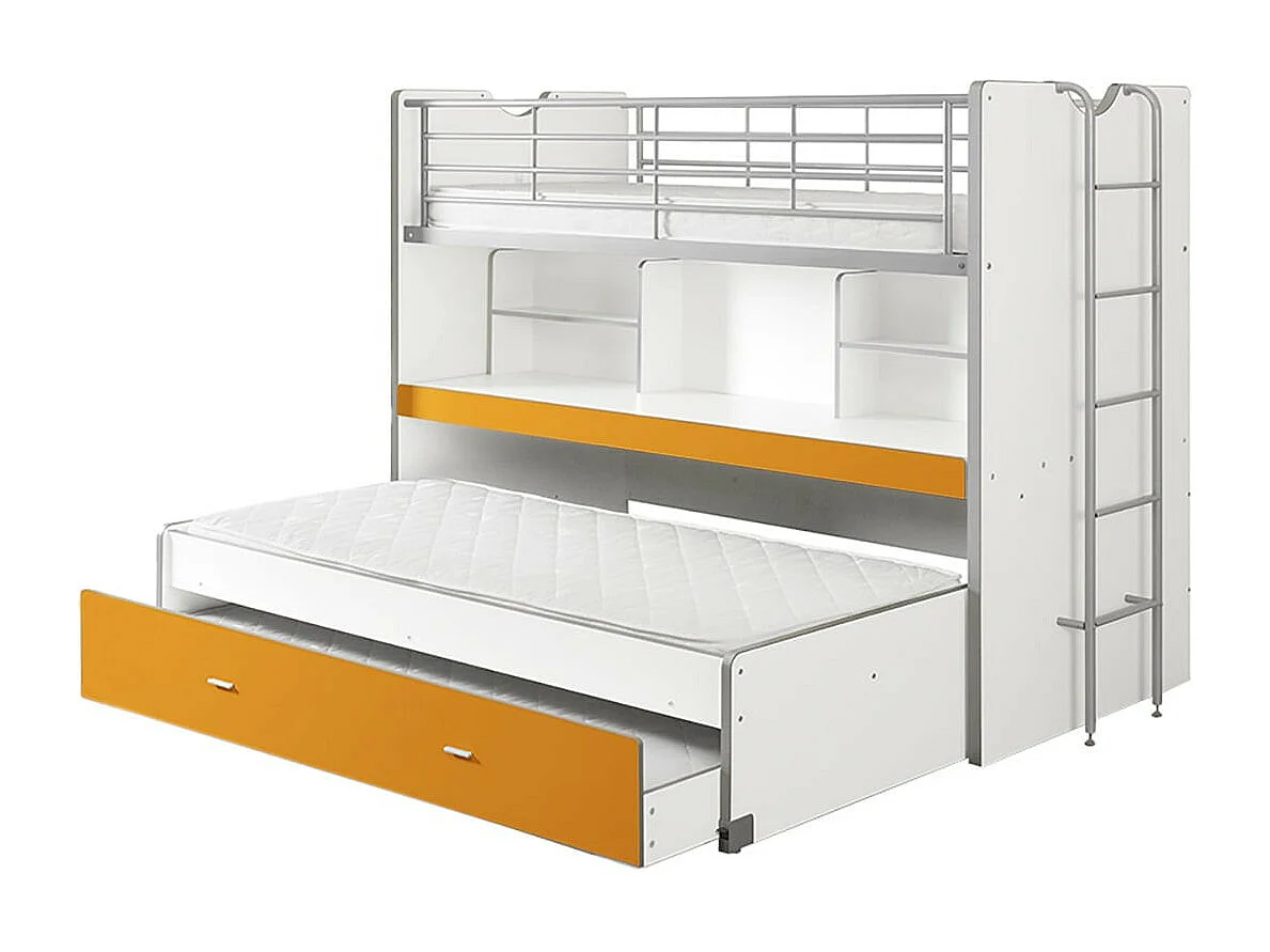 BAYMAX - Lits Superposés Gigognes 90x200cm Jaune + Bureau Coulissant