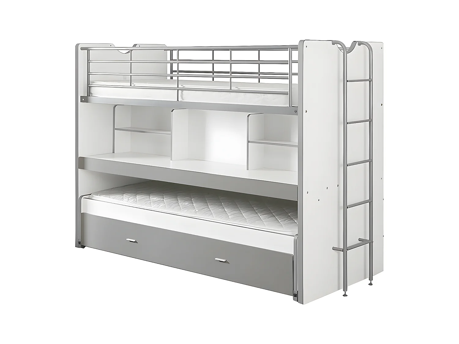 BAYMAX - Lits Superposés Gigognes 90x200cm Gris + Bureau Coulissant