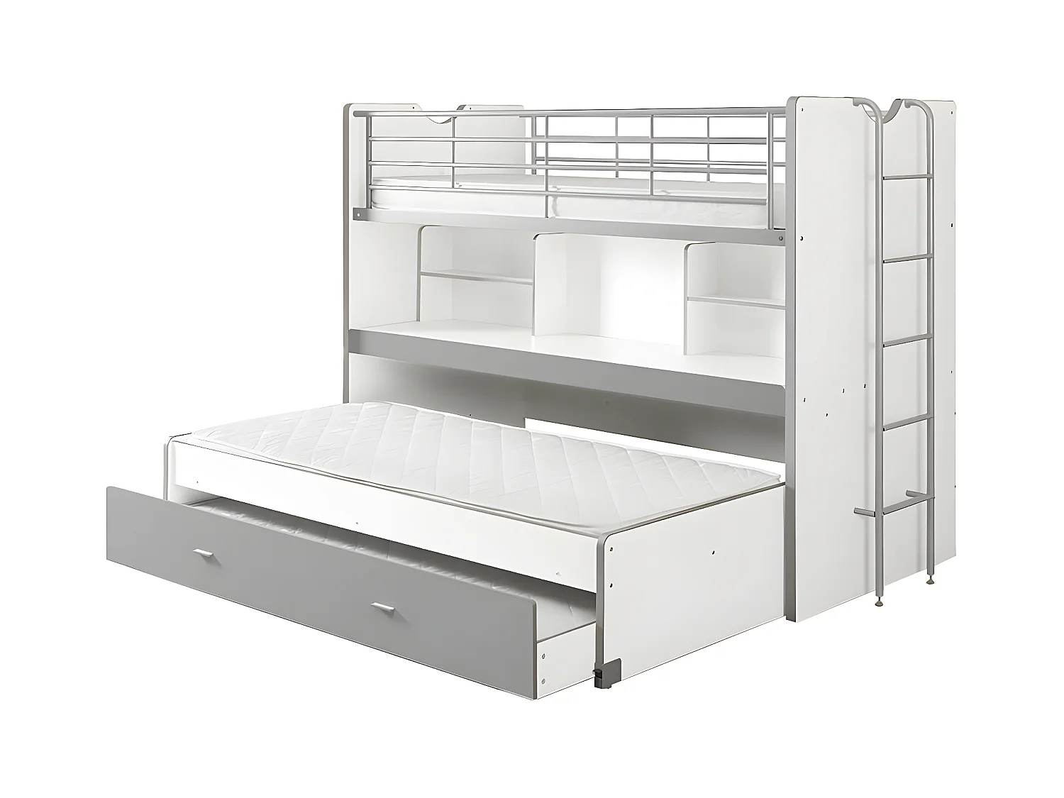 BAYMAX - Lits Superposés Gigognes 90x200cm Gris + Bureau Coulissant