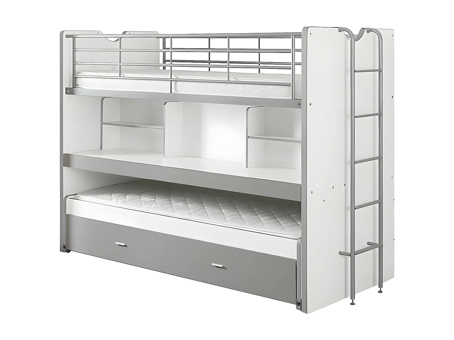 BAYMAX - Lits Superposés Gigognes 90x200cm Gris + Bureau Coulissant