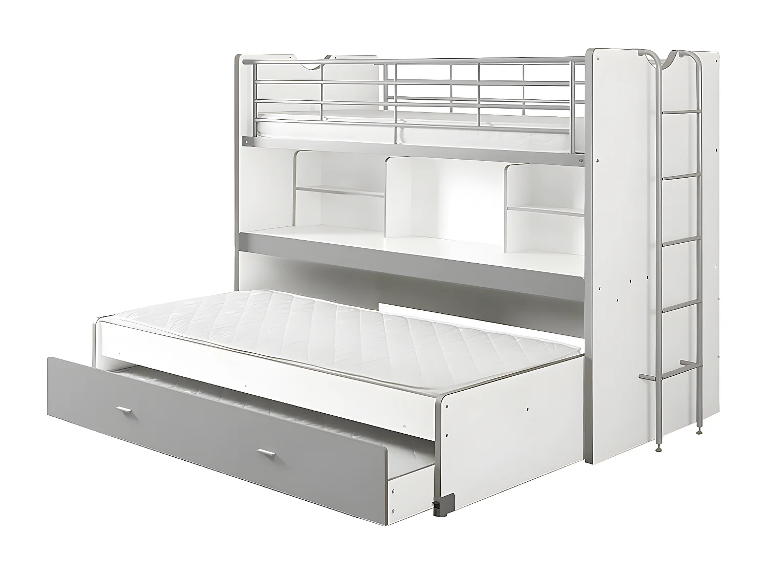 BAYMAX - Lits Superposés Gigognes 90x200cm Gris + Bureau Coulissant