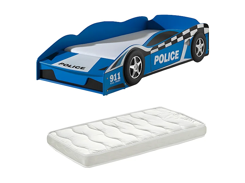 DISTRICT - Lit Voiture Police Racing 70x140cm avec Matelas
