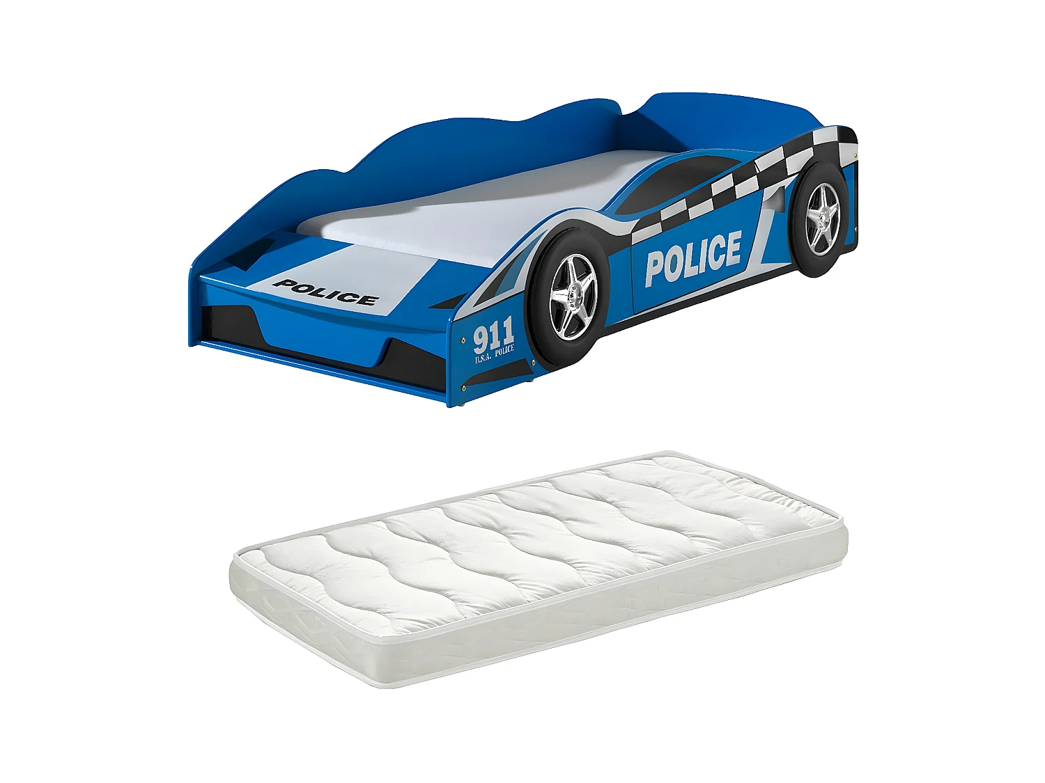 DISTRICT - Lit Voiture Police Racing 70x140cm avec Matelas