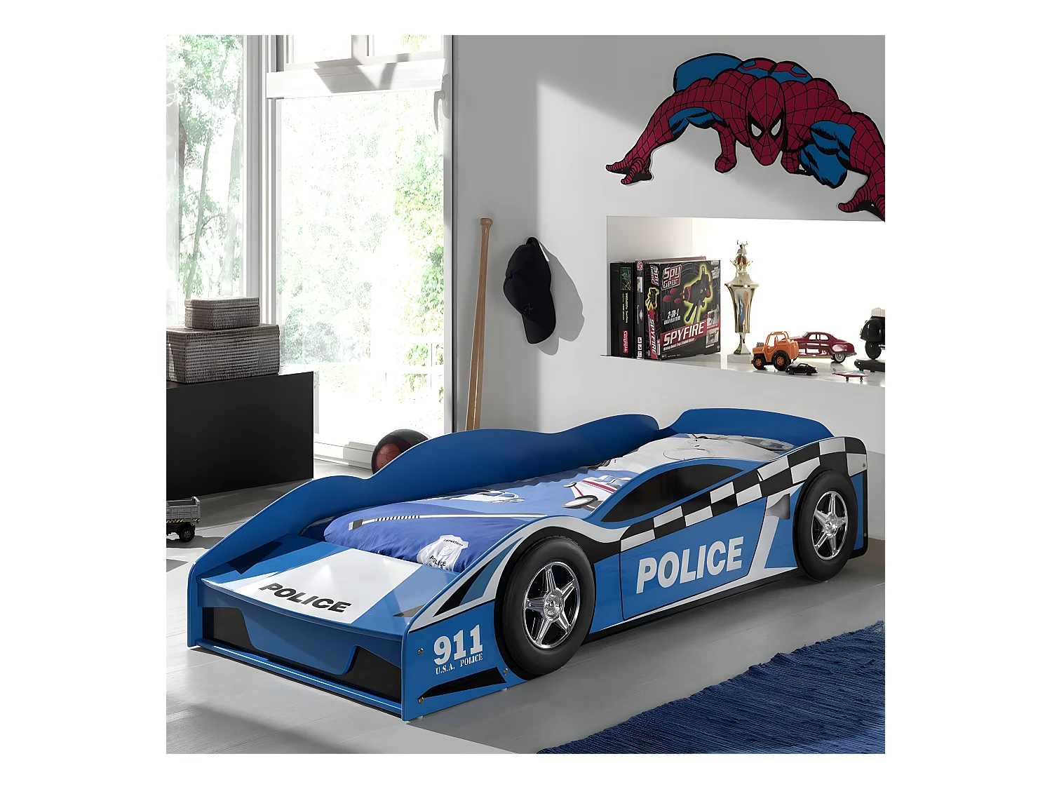 DISTRICT - Lit Voiture Police Racing 70x140cm avec Matelas