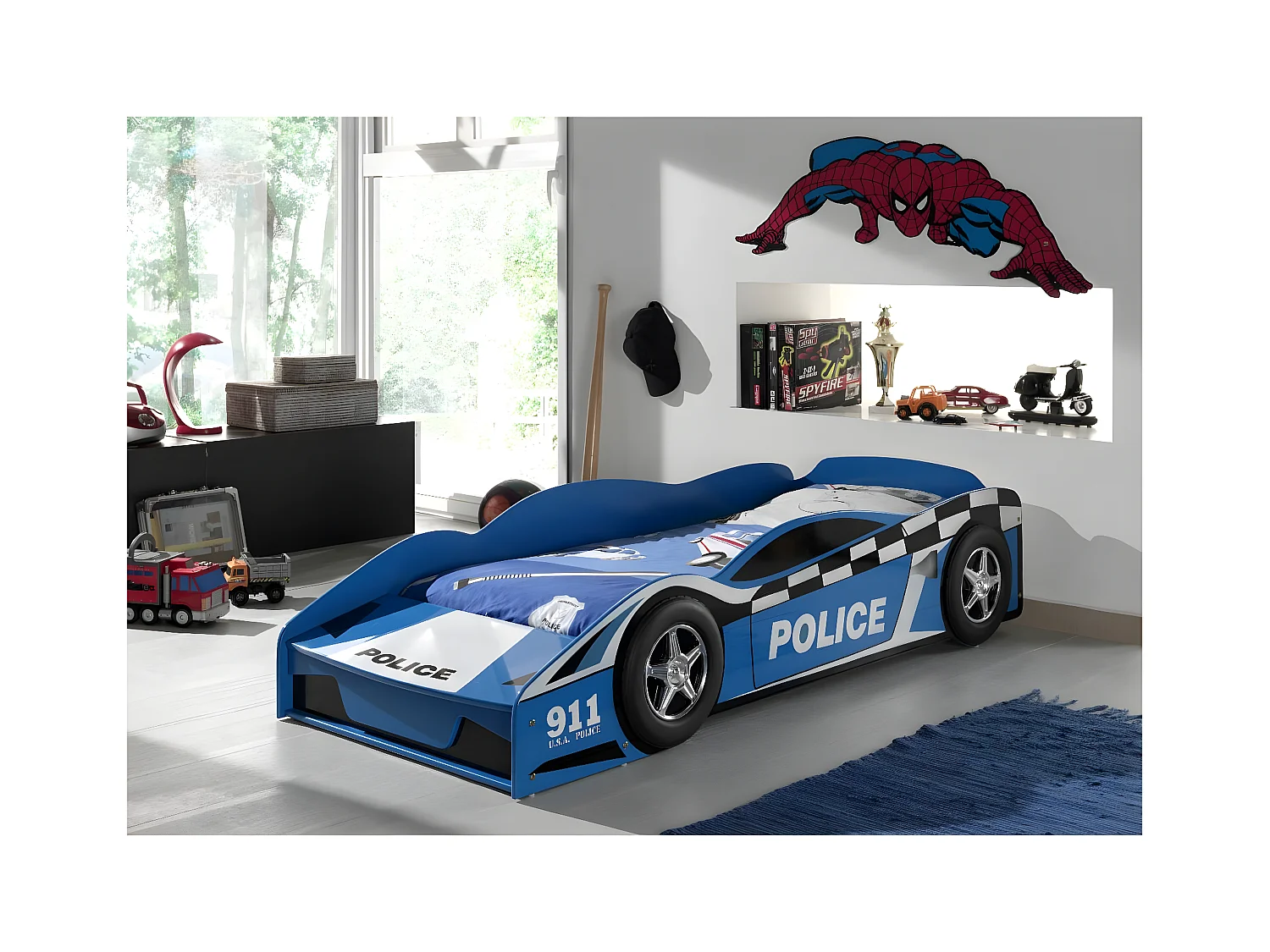 DISTRICT - Lit Voiture de Police Racing 70x140cm Bleu