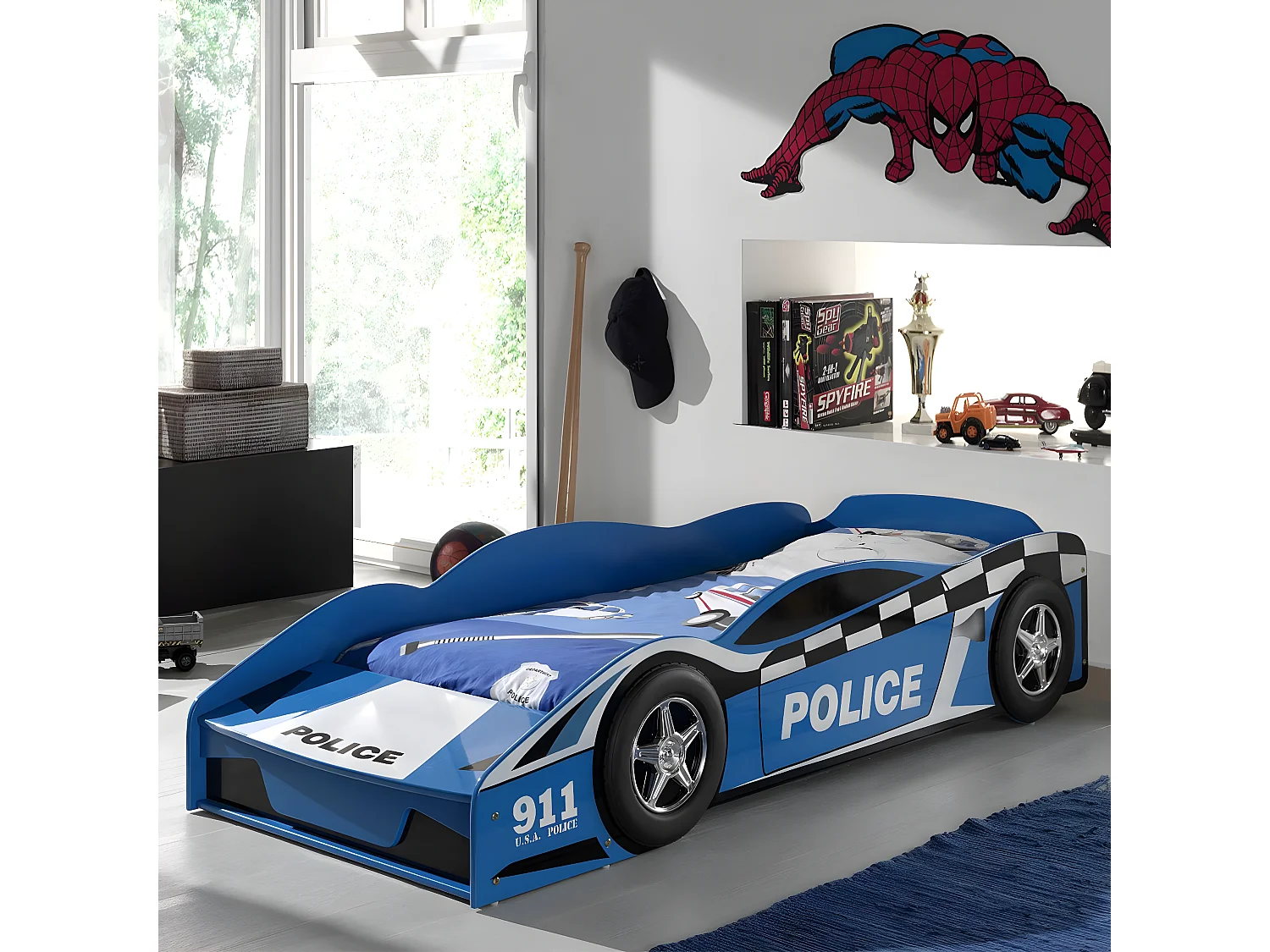 DISTRICT - Lit Voiture de Police Racing 70x140cm Bleu